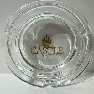 Vtg Trump's Castle Hotel Casino Clear Crystal Glass Atlantic City Ashtray Gold